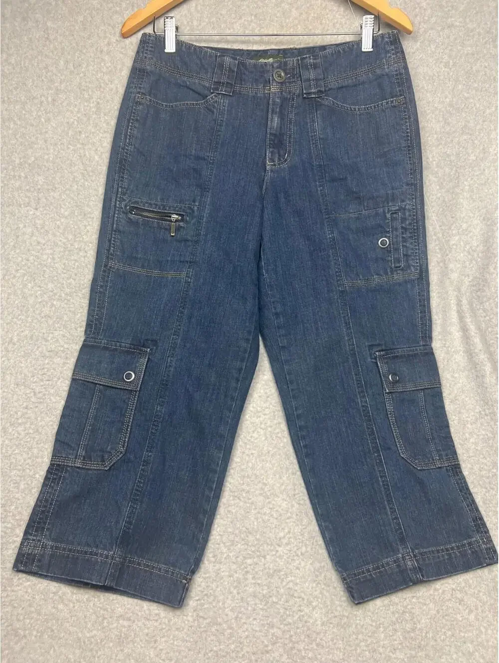 Eddie Bauer Crop Cargo Capri Denim Jeans Womens Size 6 Outdoor Casual Comfort